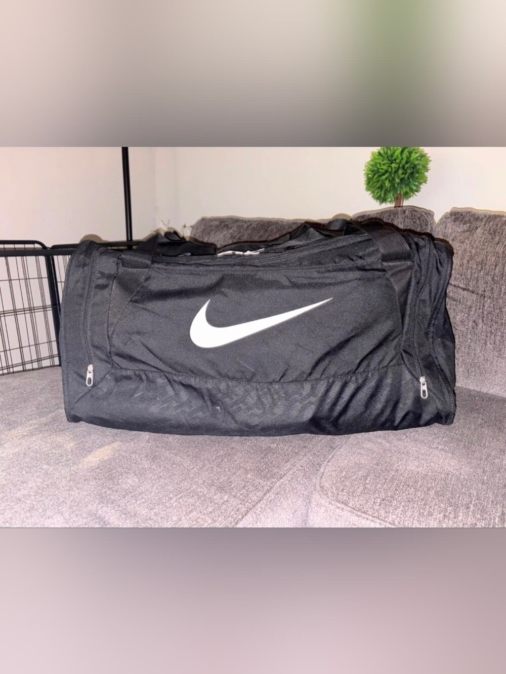 Nike Large Black Duffle Bag with White Swoosh